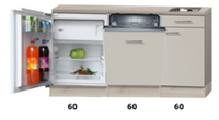 Kitchenette 180cm zand-cream glans met vaatwasser en inbouw koelkast RAI-885 - thumbnail