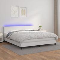 Boxspring met matras en LED kunstleer wit 160x200 cm