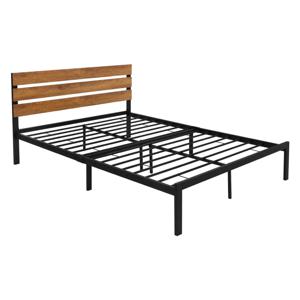 Metalen bed Bedframe met lattenbodem 140x200 cm zwart met houten hoofdbord & voeteneind ML design