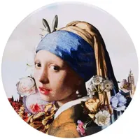 Heinen Delfts Blauw onderzetter keramiek meisje met de parel 18x1cm delfts blauw