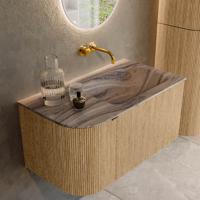 Badmeubel Mondiaz Kurve-Dlux | 85 cm | Meubelkleur Oak | Wastafelkleur Sombra | Solid surface | Wasbak rechter zijde spoelbak | Zonder kraangat(en) Badmeubel Mondiaz Kurve-Dlux | 85 cm | Meubelkleur Oak | Wastafelkleur Sombra | Solid surface | Wasbak rechter zijde spoelbak | Zonder kraangat(en)