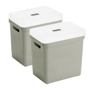 Sunware opbergbox met deksel - 2x - Sigma Home - kunststof - 25 liter - lichtgroen - opberg dozen