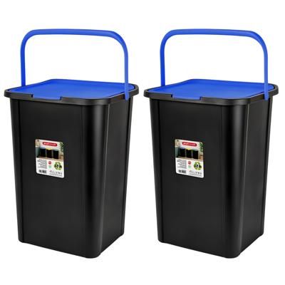 Plasticforte Recycling afvalbak - 2x - zwart/blauw - 45 Liter - afsluitbaar - 34 x 40 x 54 cm