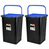 Plasticforte Recycling afvalbak - 2x - zwart/blauw - 45 Liter - afsluitbaar - 34 x 40 x 54 cm
