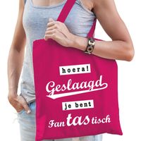 Hoera geslaagd cadeautas fuchsia roze katoen