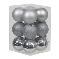 12x Zilveren kunststof kerstballen 6 cm glans/mat/glitter   -