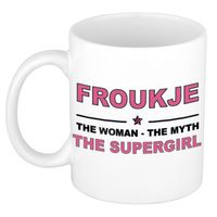 Naam cadeau mok/ beker Froukje The woman, The myth the supergirl 300 ml - Naam mokken