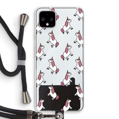 Eenhoorns overal: Pixel 4 XL Transparant Hoesje met koord