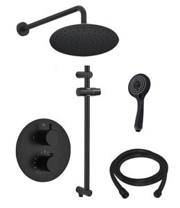 Saniclear Nero inbouwregendouche 20cm rond met wandarm, 3 standen handdouche en glijstang zwart mat