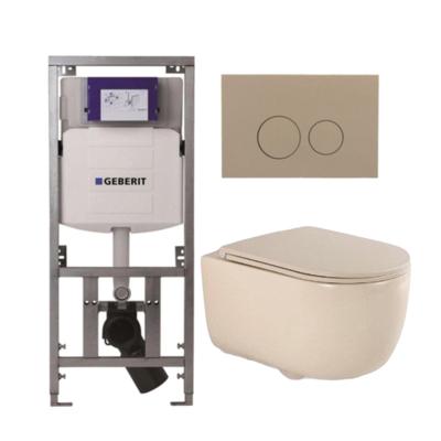 QeramiQ Dely Swirl Toiletset - 36.3x51.7cm - Geberit UP320 Burda inbouwreservoir - slim zitting - bedieningsplaat taupe - ronde knoppen - beige 0701131/SW1102378/SW1000770/SW1026259