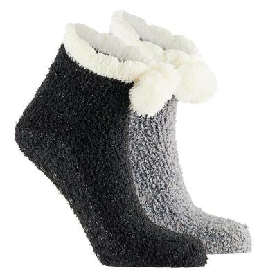 Apollo bedsokken / huissokken - kinderen - 2-pack - zwart/grijs - one size - Slaapsokken - Slofsokke