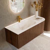 Badmeubel Mondiaz Kurve-Dlux | 115 cm | Meubelkleur Walnut | Wastafelkleur Frappe | Solid surface | Links spoelbak | 1 kraangat