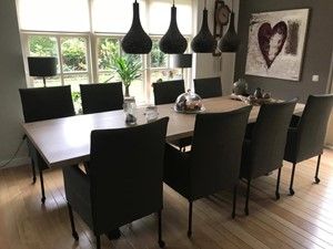 Set van 8 leren eetkamerstoelen - met wieltjes en hoge rug - zwart leer - Echt leer, Modern, ontdek de vele Leersoorten en Kleuren bij ShopX