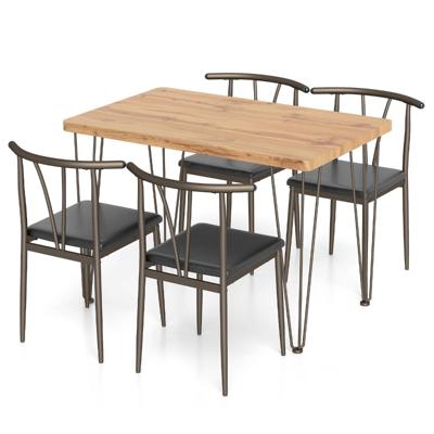 5-delige Eettafelset Rechthoekige Industriële Tafel & 4 Stoelen Zonder Armleuningen met Gestoffeerde Zitting Eethoek met Metalen Frame