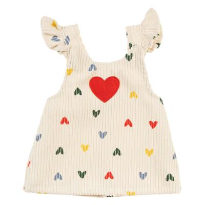 Heless Poppen ribfluwelen jurk hartjesconfetti, 35-45 cm