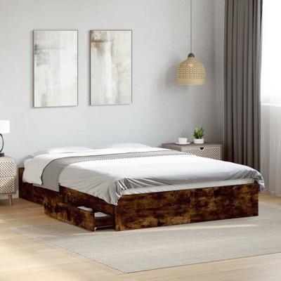 Bedframe met lades bewerkt hout gerookt eikenkleurig 120x190 cm