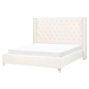 Beliani-LUBBON -Tweepersoonsbed-Gebroken wit-160 x 200 cm-Fluweel