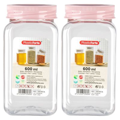 Voorraadpot/bewaarpot - 2x - 600 ml - kunststof - oud roze - B7 x H15 cm