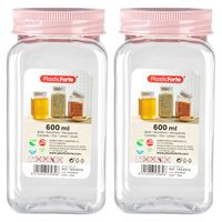 Voorraadpot/bewaarpot - 2x - 600 ml - kunststof - oud roze - B7 x H15 cm