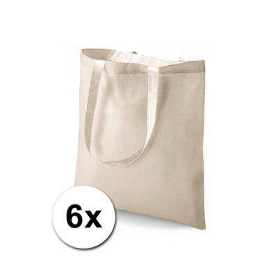 Draagtasje met hengsels - 6x - naturel - 42 x 38 cm - katoen - 10 liter - boodschappen - gymtas
