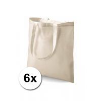 Draagtasje met hengsels - 6x - naturel - 42 x 38 cm - katoen - 10 liter - boodschappen - gymtas
