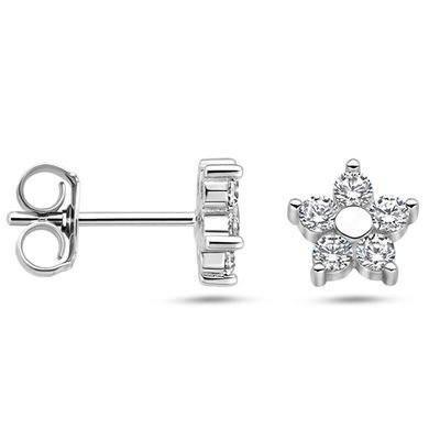 Oorknoppen Bloem zilver-zirconia wit 7,5 x 7 mm