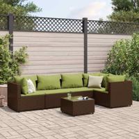 6-delige Loungeset met kussens poly rattan bruin