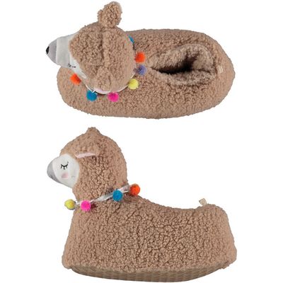 Dames dieren pantoffels/sloffen alpaca - taupe - maat 37-38