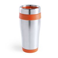 Warmhoudbeker/thermos isoleer koffiebeker/mok - RVS - zilver/oranje - 450 ml - thumbnail