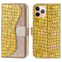 Croco Bling Series iPhone 13 Pro Wallet Case - Goud