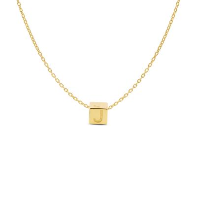 Minimalistische letter ketting cube - 14K GOUD - Goud - J
