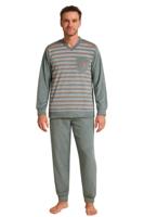 Gentlemen Warme heren pyjama badstof - Green - Winter pyjama met boordjes