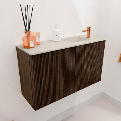 Toiletmeubel Mondiaz Joya Dlux | 70 cm | Meubelkleur Walnut | Faye wastafel Ostra Wasbak Rechts | 1 kraangat