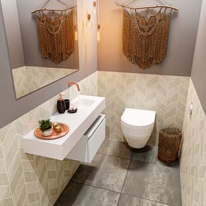 Toiletmeubel Mondiaz Andor | 100 cm | Meubelkleur Talc | Lex vrijhangend wastafel Talc Rechts | Zonder kraangat