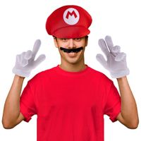 Funny Fashion Loodgieter Mario verkleedset - snor/handschoenen/pet - voor volwassenen   - - thumbnail