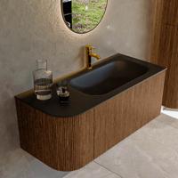 Mondiaz KURVE 105 cm Onderkast Greeploos 1 Lade Met Deuren Walnut, Wastafel Solid Surface Rechts Urban 1 Kraangat Zonder Spiegel (KRVBGS105L1L1D1KR-Wal/Urb)