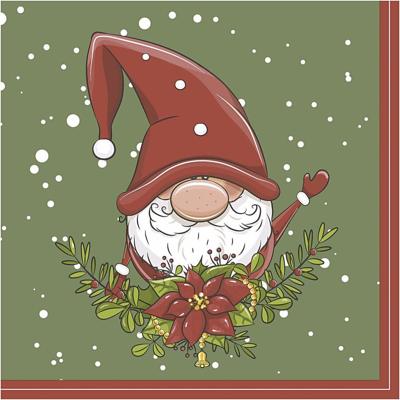 Paperdesign Kerstservetten - 60x - kerst elf - groen/rood - 33 x 33 cm - 3 laags