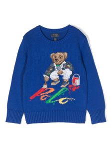 POLO RALPH LAUREN KIDS pull en coton mélangé à logo intarsia - Bleu