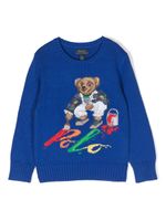 POLO RALPH LAUREN KIDS pull en coton mélangé à logo intarsia - Bleu - thumbnail