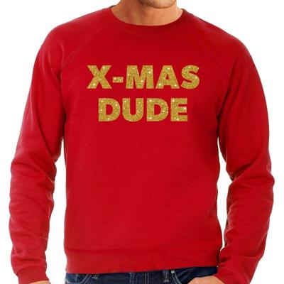 Foute Kersttrui sweater - x-mas dude - goud / glitters - rood - heren - kerstkleding Foute Kersttrui sweater - x-mas dude - goud / glitters - rood - heren - kerstkleding