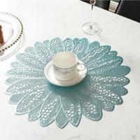 2 PC'S zonnebloem vorm huishoudelijke mode PVC eettafel placemat Europa stijl keuken gereedschap tafelgerei pad Coaster koffie thee placemat (blauw)
