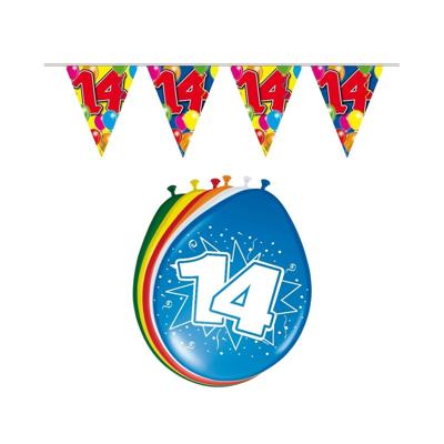 Feestversiering pakket - 14 jaar - vlaggenlijn en ballonnen - 14e verjaardag feestartikelen