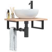 Badkamer wandschap staal en massief eikenhout