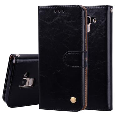 Zakelijke stijl olie Wax textuur horizontale Flip leren Case voor Galaxy J6 (EU versie) (2018) met houder & kaartsleuven & portemonnee (zwart)