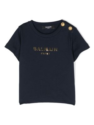 Balmain Kids t-shirt à logo métallisé - Bleu