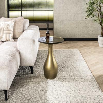 LifestyleFurn Ronde Bijzettafel 'Cassidi' Glas, 40cm, kleur Goud Antiek