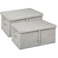 5Five Opbergdoos/box met deksel - 2x - lichtgrijs - L50 x B31 x H25 cm - Stevig karton/polyester