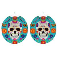 Pakket van 4x stuks ronde lampion 25 cm Day of the Dead sugarskull