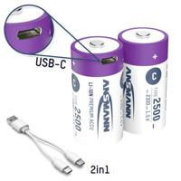 Oplaadbare C batterij (baby) Ansmann LR15 USB-C Li-ion 1.5 V 2500 mAh 2 stuk(s)