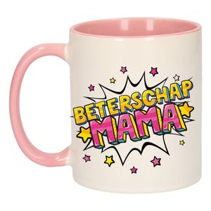 Beterschap mama cadeau mok / beker wit en roze 300 ml     -